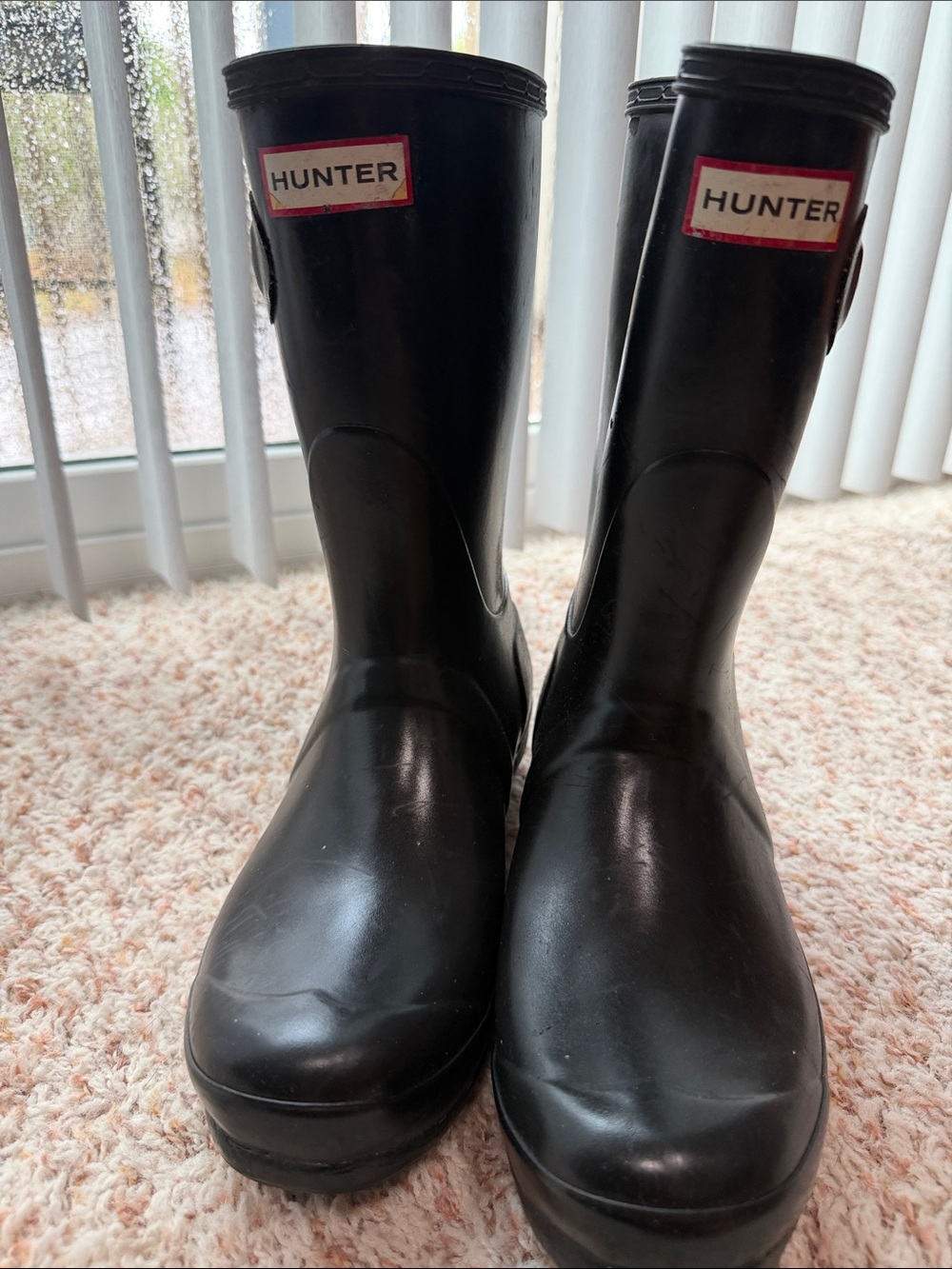 Hunter Black Rubber Rain Boots with Logo